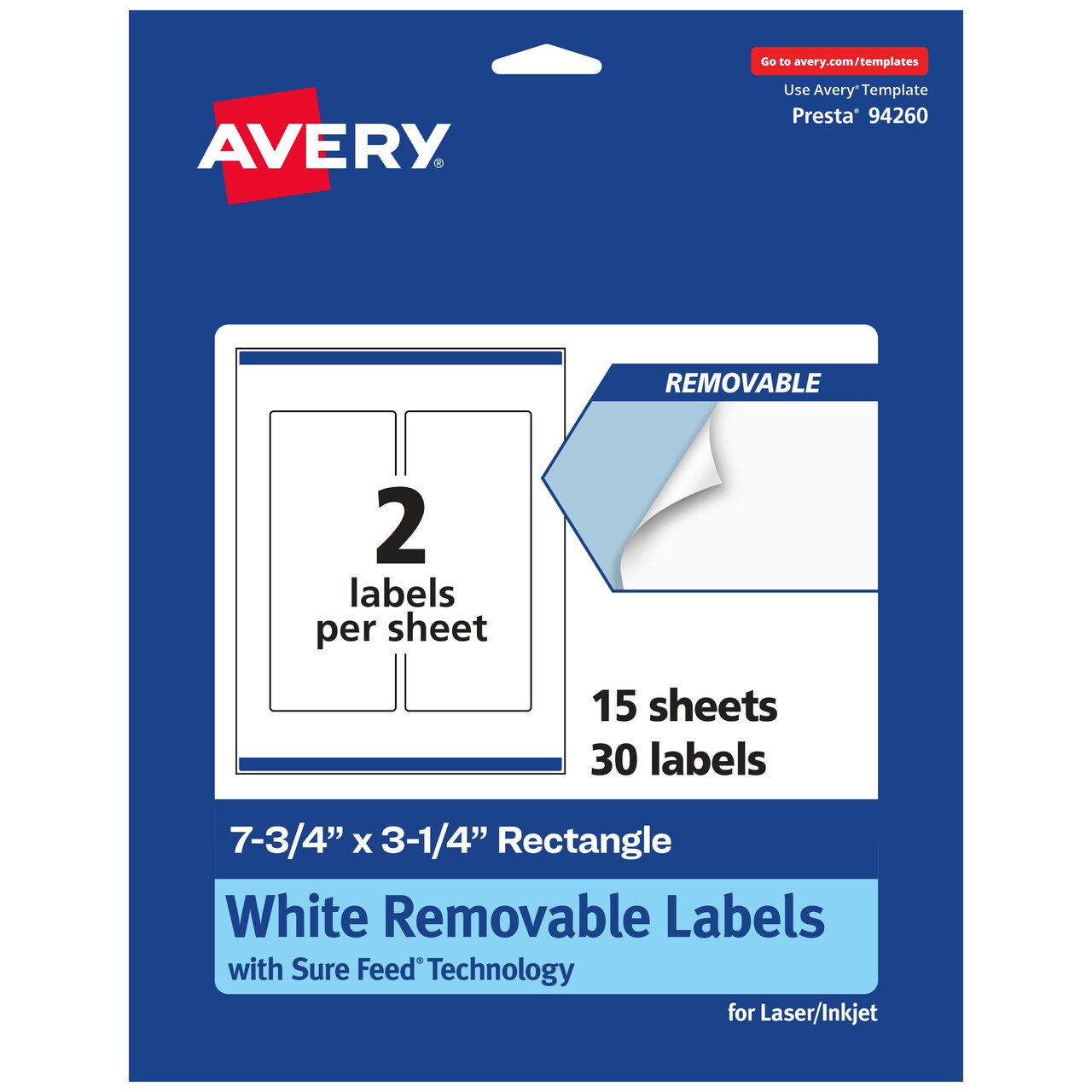 Avery Matte White Removable Rectangle Labels with Sure Feed Technology, Print-to-the-Edge, 7.75" x 3.25"